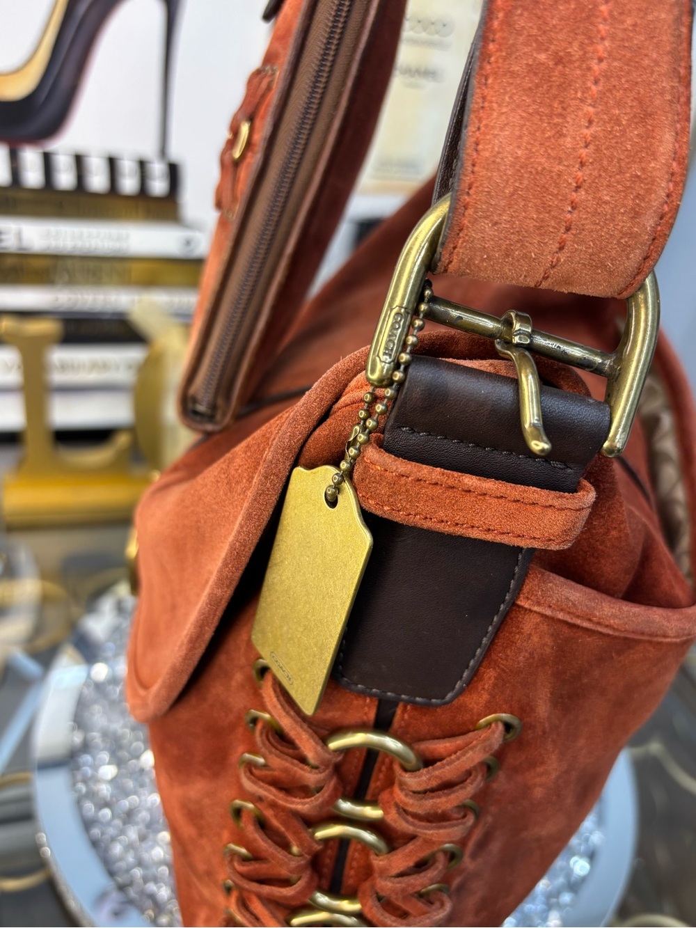 Coach 2003 vintage Soho Suede Braided Flap Shoulder Bag w/matching wristlet EUC - Picture 5 of 17